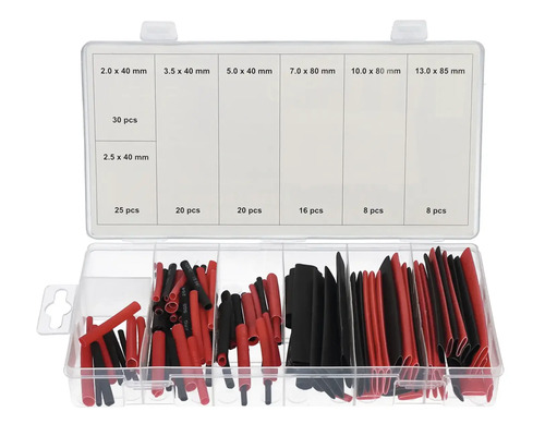 Sortiment krympslangar i transparent låda