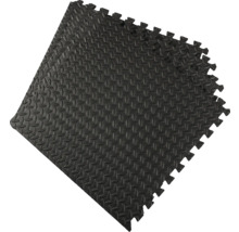 Svart, rektangulär, sammanlåsande golvmatta av skum