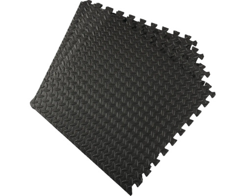 Svart, rektangulär, sammanlåsande golvmatta av skum