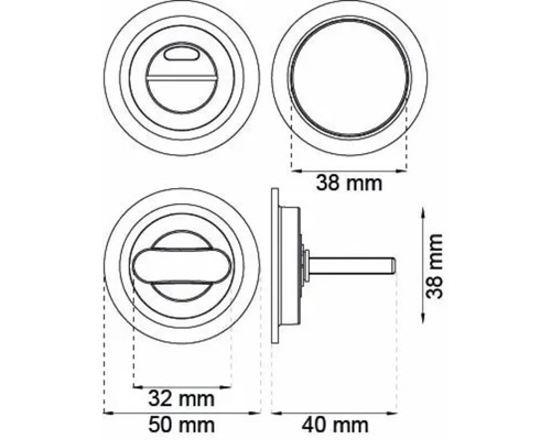 Teknisk ritning av ett dörrlås med mått.