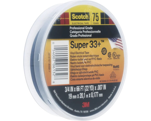 Eltejp 3M svart 19mmx20m Scotch Super 33+ eltejp, 19 mm x 20,1 m
