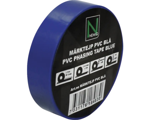 Märktejp NEMIQ blå 15mmx10m Blå PVC-isoleringstejp rulle