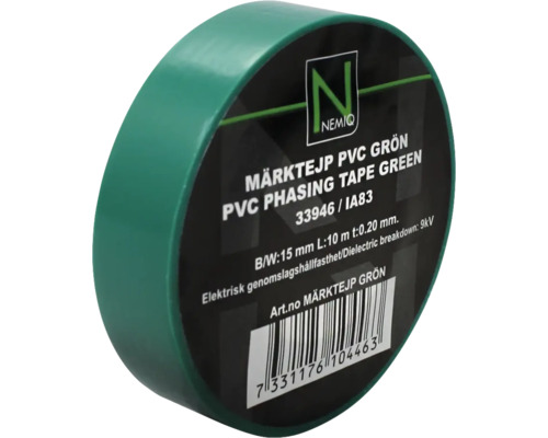 Märktejp NEMIQ grön 15mmx10m Grön PVC isoleringstejp på rulle
