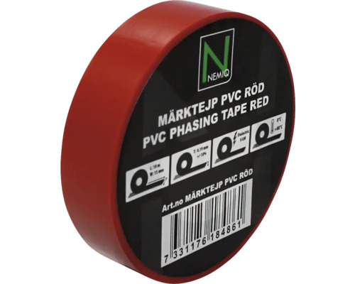 Märktejp NEMIQ röd 15mmx10m Rulle röd PVC isoleringstejp, tio meter lång och femton millimeter bred