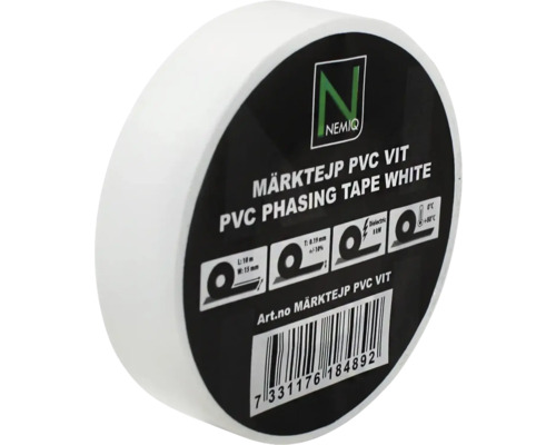 Märktejp NEMIQ vit 15mmx10m Isolerband av polyvinylklorid, vit