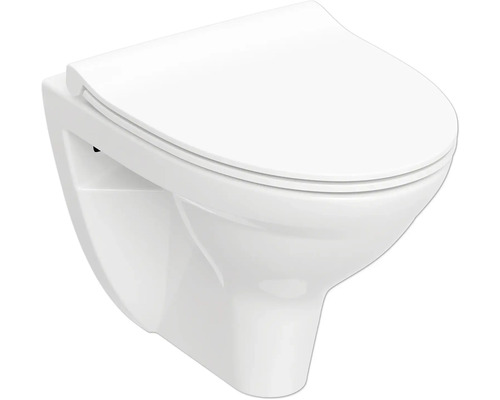 Vägghängd toalett med djup spolning och lock