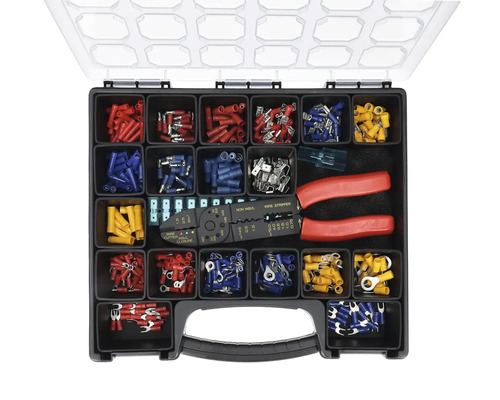 Sortimentslåda med kabelskor och crimptång