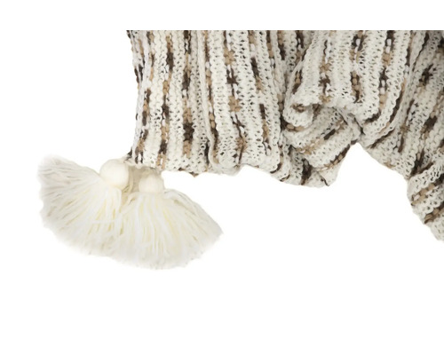 Stickad pläd med tofsar