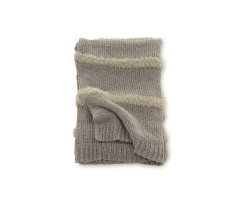 Stickad pläd med ränder av fuskpäls