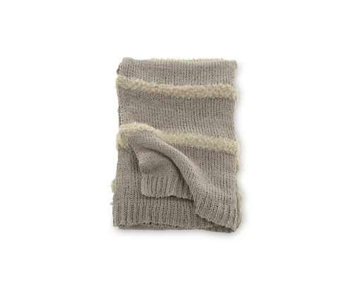 Stickad filt med kant av konstpäls