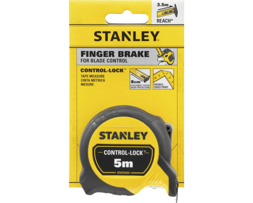 Stanley rullband med fingerbroms och en längd på 5 m i förpackning