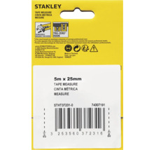 Stanley Logo. Måttband, 5 meter gånger 25 millimeter, med avtagbar magnet för krok och Tru-Zero-krok.