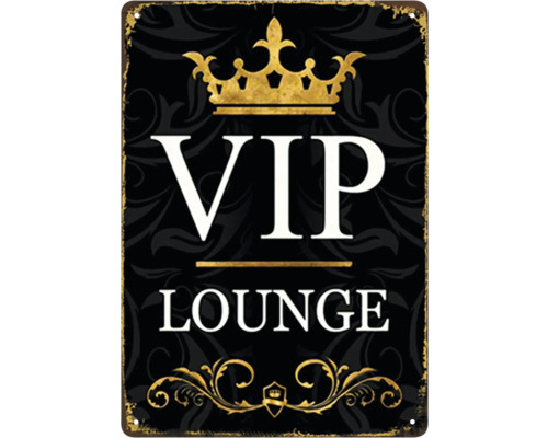 Plåtskylt VIP lounge 20x14 Metallskylt med texten VIP Lounge och en krona