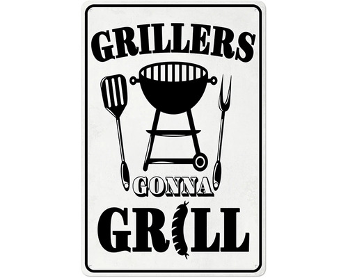 Plåtskylt grill 30x20 Grillers ska grilla skylt med grill, stekspade och grillgaffel