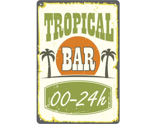 Plåtskylt tropical bar 30x20 Metallskylt med texten Tropical Bar och öppettider 00-24