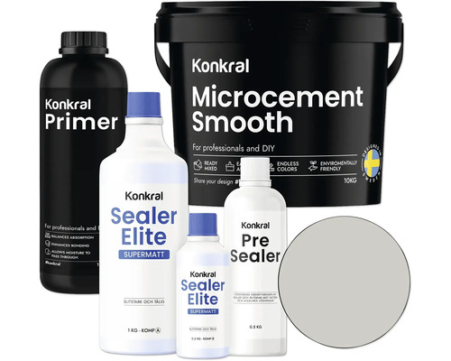 Konkral Microcement Smooth, Primer, Pre Sealer och Sealer Elite-produktlinje.