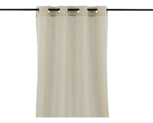 Gardin VENTURE HOME Kaya beige öljett 290x140cm 2-pack Gardin med öljetter upphängd på en gardinstång