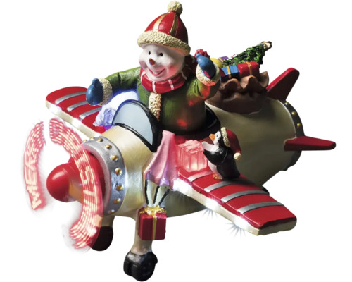 Flygplan KONSTSMIDE fiberoptiskt med snögubbe 8 LED sensor Juldekoration med snögubbe i flygplansdesign