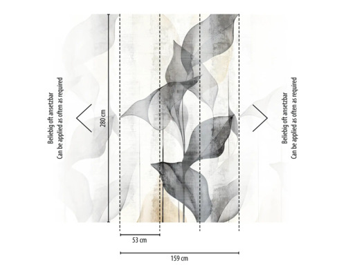 Illustration av en tapet med växtmotiv och storleksinformation