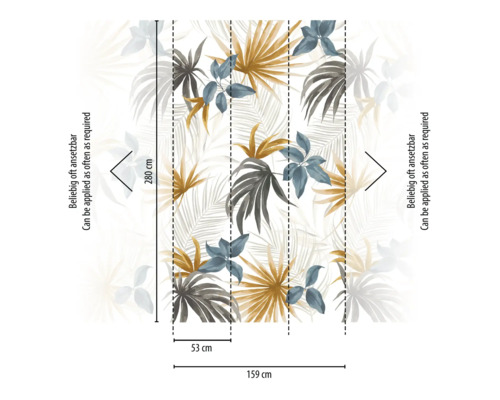 Tapet med bladmönster och storleksdetaljer