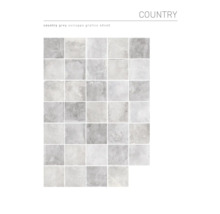 Arrangemang av grå keramiska plattor i formatet 60x60 för lantlig stil