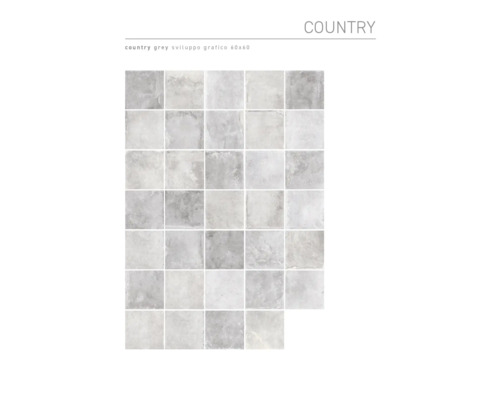 Arrangemang av grå keramiska plattor i formatet 60x60 för lantlig stil