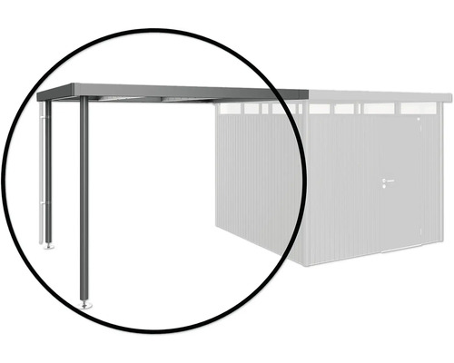 Detaljvy av ett terrasskärmtak med stödpelare