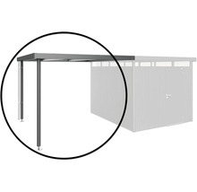 Detaljvy av en metallcarport med stödjande stolpar