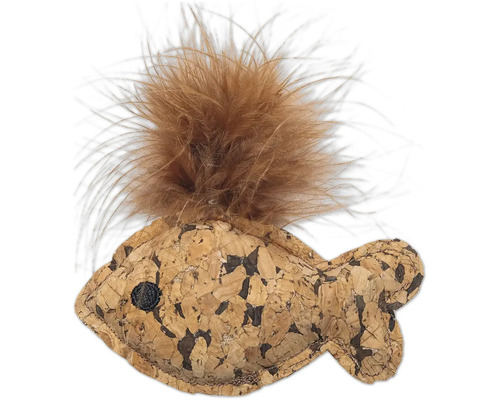 Katt leksak fisk av kork med fjädrar