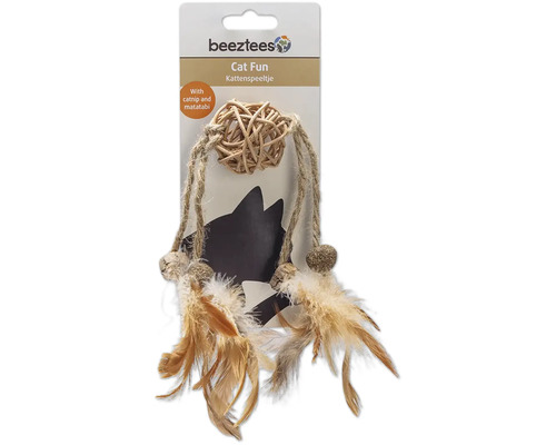 Kattleksak med boll, rep och fjädrar