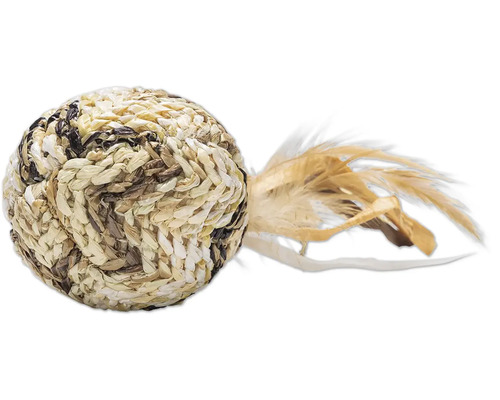 Katt leksaksboll av sjögräs med fjädrar