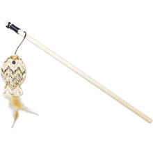 Kattspö med fiskleksak och fjädrar