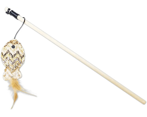 Kattspö med fiskleksak och fjädrar