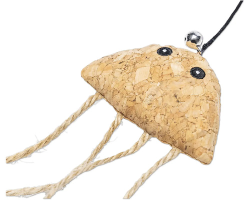 Kattleksak av kork med rep och bjällra