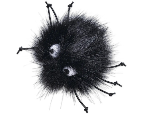 Svart lurvigt leksak med ögon och snören