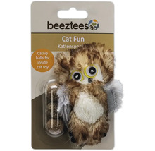 Beeztees Logo. Kattleksak i form av en uggla med kattmyntabollar.