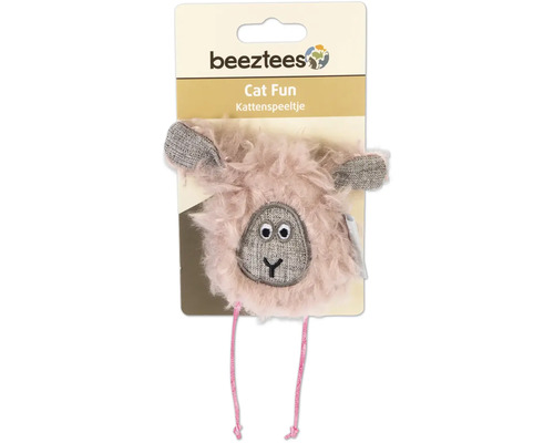 Beeztees Logo. Kattleksak i form av ett får med snören.