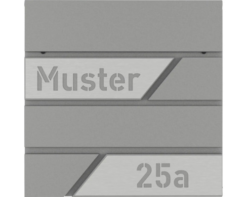 Modern husnummerskylt med texten Muster 25a