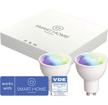 Smart Home Gateway med två lampor och Hornbach-logotyp