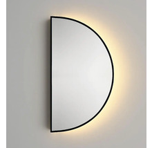 Halvcirkelformad väggspegel med ram och bakgrundsbelysning