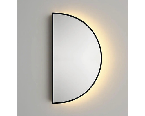 Spegel med belysning CORDIA Aurora Line svart 100x60cm med touchsensor LED IP44 Halvcirkelformad väggspegel med ram och bakgrundsbelysning
