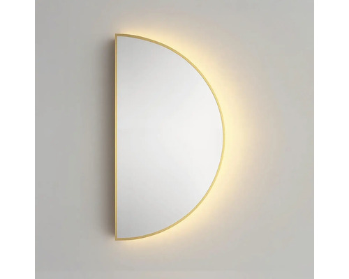 Spegel med belysning CORDIA Aurora Line guld 100x60cm med touchsensor LED IP44 Halvcirkelformad väggspegel med belysning
