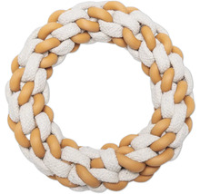 Flätad hundleksaksring av rep och trä