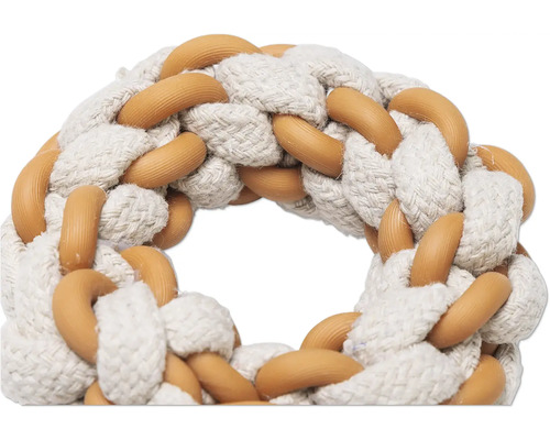 Hundleksaksring av bomullsrep och plast