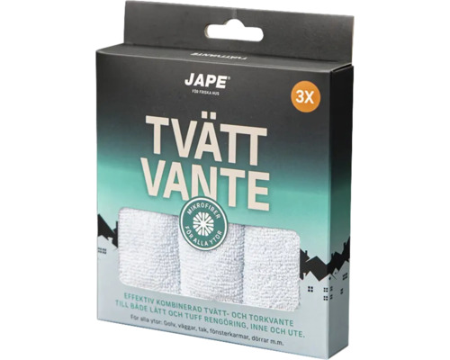 Förpackning med Jape tvätthandske, 3 stycken, för rengöring av alla ytor