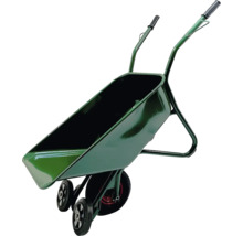 Grön skottkärra med tre hjul för trädgårdsarbete