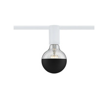 Glödlampa med svart sockel på vit skena