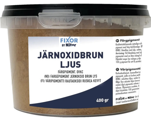 Färgpigment FIXOR BY NITOR Järnoxidbrun ljus 400G Järnoxidbrunt pigment i plastförpackning