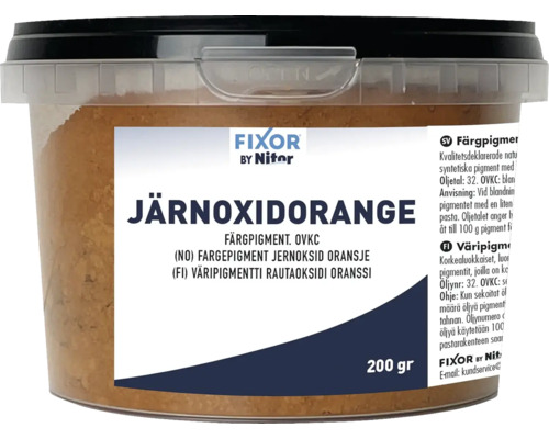 Färgpigment FIXOR BY NITOR Järnoxidorange 200G Järnoxidorange färgpigment i en genomskinlig behållare