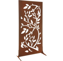 Trädgårds skärm i metall med trämotiv